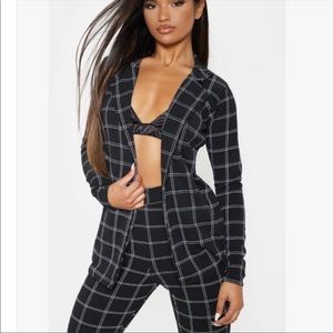 Pretty little thing blazer (black and white and tan plaid)